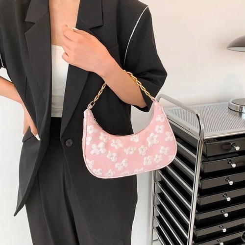 Metal Chain Shoulder Bag Flower Print Ladies Handbags Fashion Armpit Bag Women - Picture 6 of 18