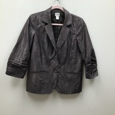 Chicos Womens Suit Jacket Blazer Brown Shimmer Crinkle Notch Lapel Pockets M 1