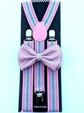 New Transgender Glitter RAINBOW SUSPENDERS and BOW TIE SET LGBT GAY Trans