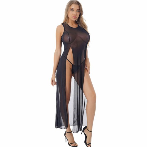 Women Sheer Mesh Maxi Dress Beach Swimwear Bikini Cover Ups+G-string Sun Protect - Picture 26 of 46
