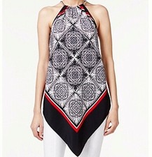 NWT ALFANI Petite Crafted Squares Handkerchief Hem Blouse Top Sleeveless PP