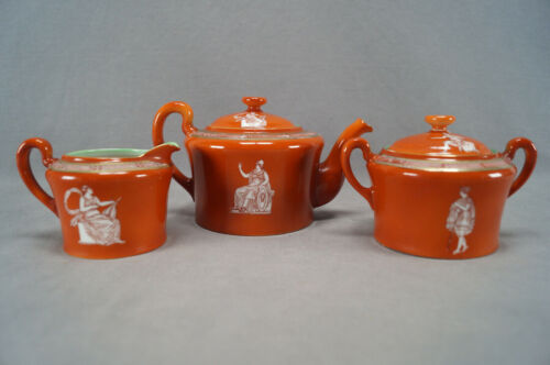 Royal Bayreuth Corinthian Ware Neoclassical Orange Teapot Creamer & Sugar C.1902 - Picture 2 of 11