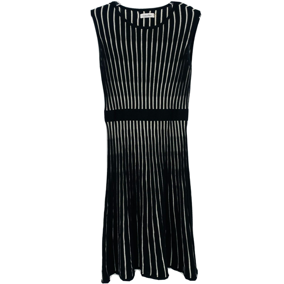 Calvin Klein Size Small Black White Striped Sleeveless Fit & Flare Sweater  Dress