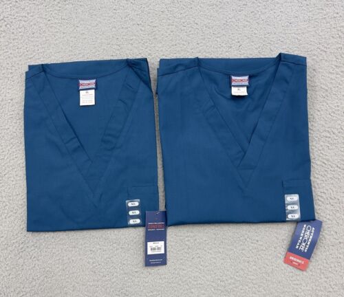 Cherokee Scrubs Adult Extra Large Teal Short Sleeve V-Neck Pocket Lot Of 2 NWT! - Picture 1 of 20