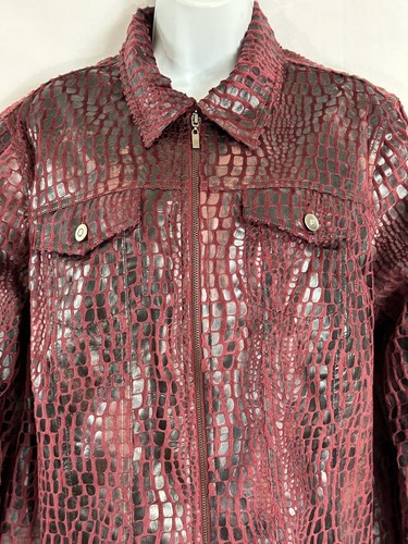 NWTs Ruby Rd Woman Sz 16W Full Zip Maroon Black Gator Jacket 3/4 Sleeve Collared - Picture 5 of 18
