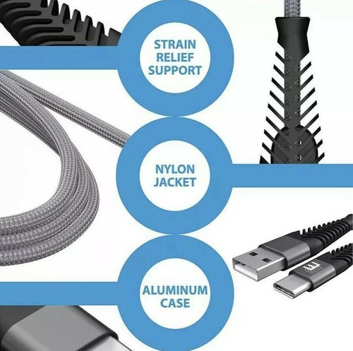 Confezione 4 Cavi USB Tipo C Intrecciati Nylon Elettronica Fascio 6,6ft - Foto 1 di 5