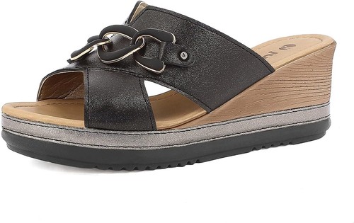 Inblu Ciabatta Donna Flik C/Zeppa, Plateau ed Accessorio Catena - 014 (Nero) - Foto 5 di 5