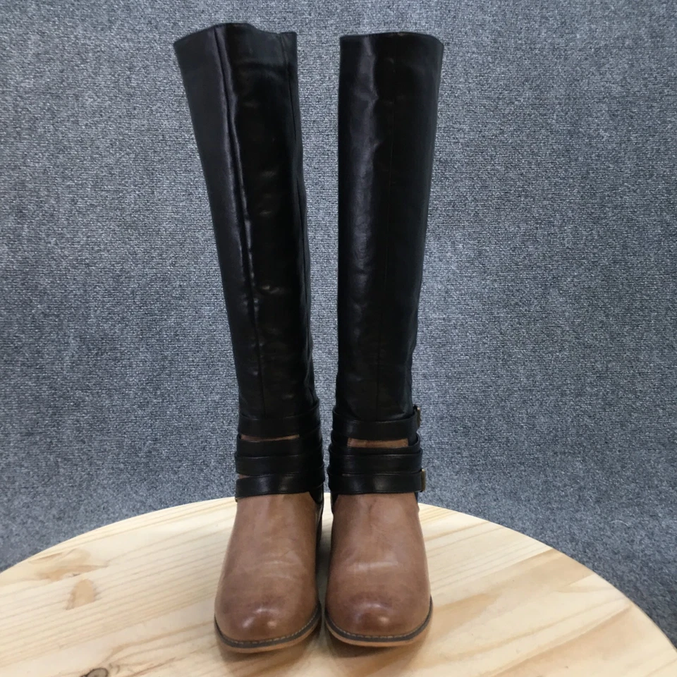 Olivia Miller Boots Womens 7.5 Tall Knee High Black Faux Leather Zip Cuban Heels - Image 4 of 4