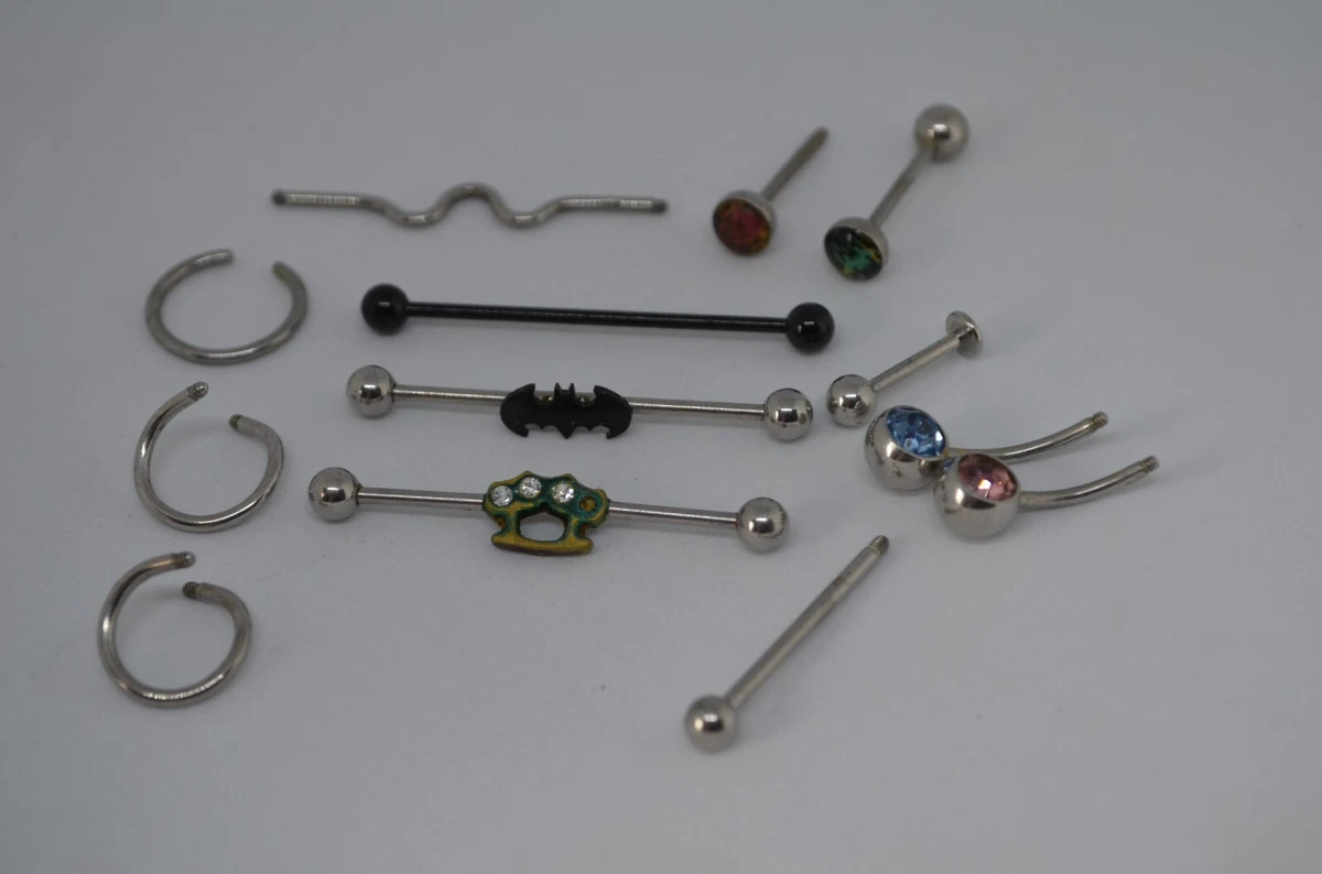 Belly Button Rings Lot of 13 Bars Hoops Brass Knuckles Batman