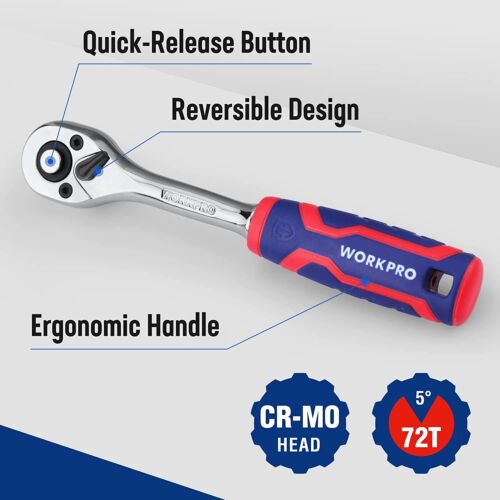 WORKPRO 1/2 Drive Ratchet Wrench 72-Tooth Quick-Release 1/2 Drive Ratchet Handle - Picture 6 of 11