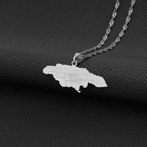 Jamaica Flag Map Necklace Pendant & Chain Jamaican Caribbean Gold Or Silver - Picture 3 of 3