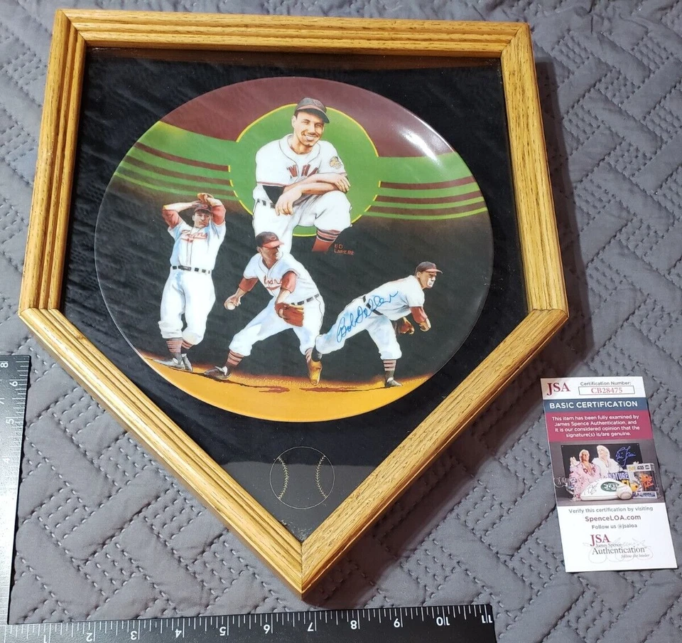 Bob Feller Signed LE 1988 Indians Custom Framed Baseball Home Plate Display JSA - Image 4 of 4