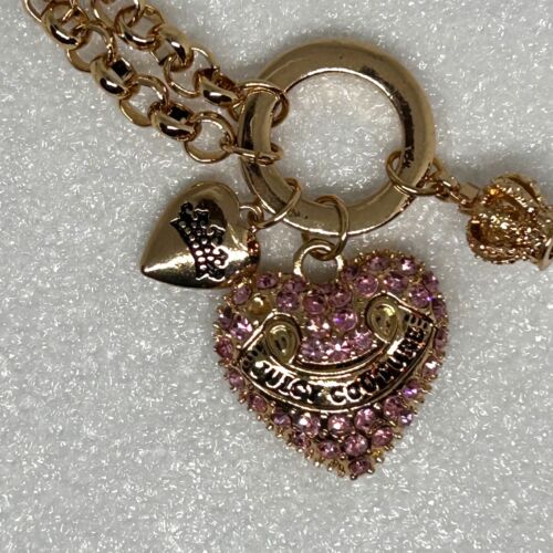 Juicy Couture Pink Crystal Heart Charm Necklace With Crown & Heart Charms