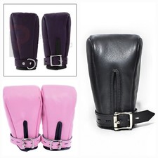 BDSM Cow Leather Fist Mitts Gloves, Restraints Bondage Cuffs Lockable 2 pieces