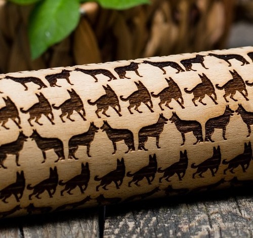 Wooden Rolling Pin Engraved Roller Embossed dough German Shepherd pattern - Picture 6 of 6