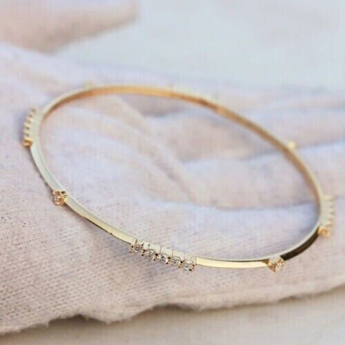 0.5Ct Round Cut Lab Created Diamond Women's Bangle Bracelet 14K Yellow Gold Over - Picture 1 of 4