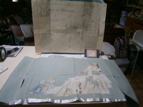 PETIT POINT CROSS STITCH WEDDING PICTURE TO COMPLETE (PART DONE) NO COTTONS - Picture 2 of 6