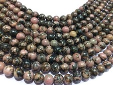 Black Rhodonite Round Smooth 10mm, Natural Rhodonite Round Beads 12"inch Strand