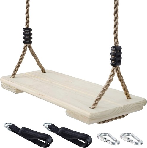 Wooden Swing Seat Hanging, Nostalgic Outdoor for Kids, Adults Height Adjustable - Picture 5 of 5