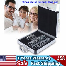 68 x Optical Trial Lens Set Silver Rim Ophthalmic Trial Lens Frame Aluminium Box