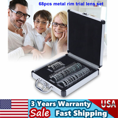 68-Piece Optical Trial Lens Set with Silver Metal Frame and Aluminum Case