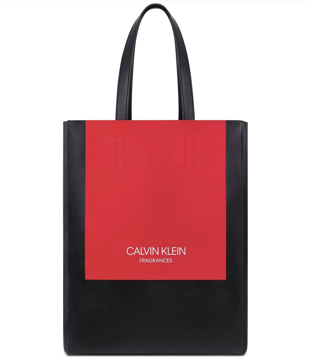 Calvin Klein Fragrances Black/ Red Tote Leather Handbag Purse book shoulder bag |