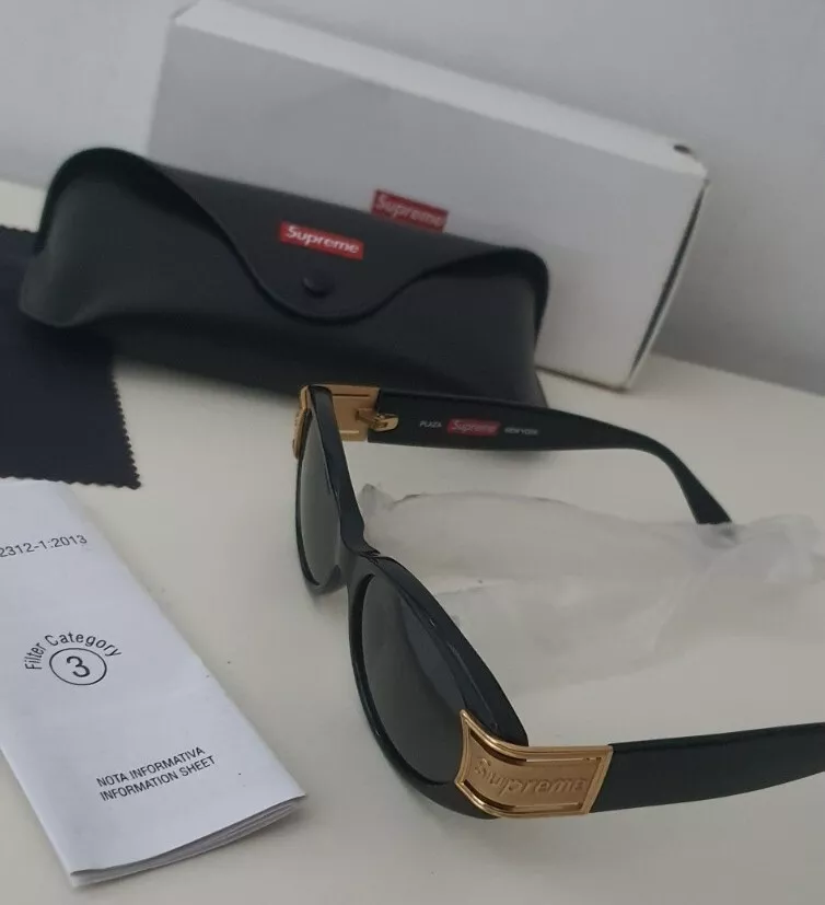 SS18 Supreme Plaza Sonnenbrille Schwarz Gold Hergestellt IN Italien Neu