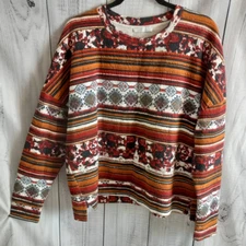 Zara Oversized Textured Southwestern/Aztec Boxy Long Sleeve Top Women's US Large