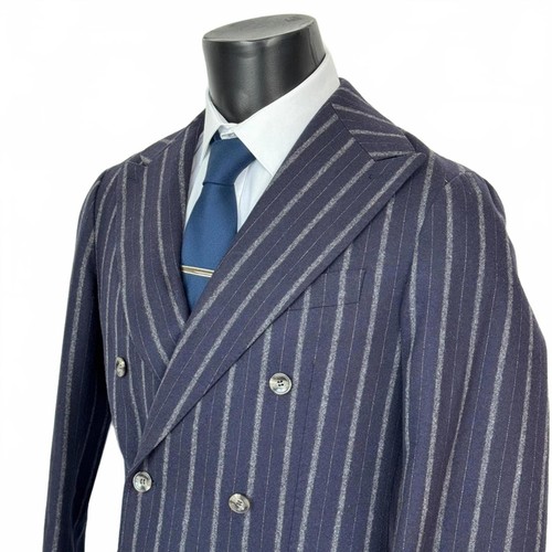SuitSupply Ormezzano Blazer Wolle dunkelblau grau gestreift zweireihig Größe 40 L - Bild 2 von 8