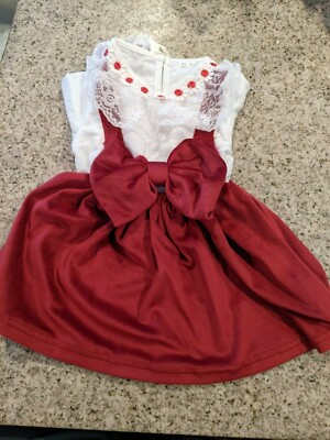 Baby Contrast Lace Bow Front Dress Set Burgundy/White 86 (12-18 mo) Sold Out