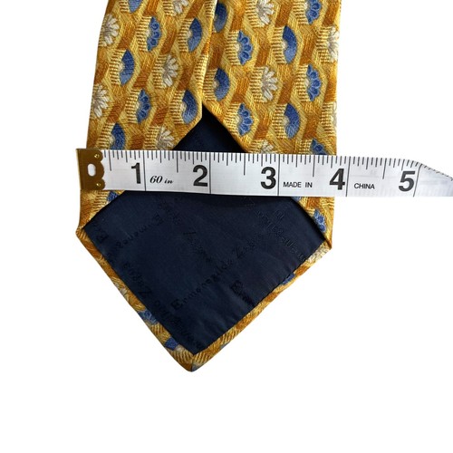 Ermenegildo Zegna Gold Blue Geo Fan Jacquard Silk Men’s Neck Tie Leng 60” Wid 4” - Bild 10 von 10