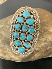 Blue Kingman Turquoise Navajo Sterling Silver Cluster Ring Size 6.5 11509