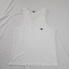 Speedo Tank Top Mens XL White Vertical Spellout Logo Vintage 90s Gym USA Made