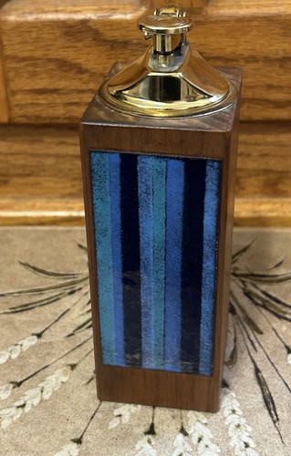 Tall Rectangle Wooden Walnut Enameled Copper Table Lighter Japan 5.5" - Picture 2 of 11