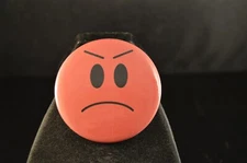 ANGRY - SAD EMOJI FACE BUTTON 2 1/4" NEW! pin pinback Large FROWN SMILEY GRIMACE