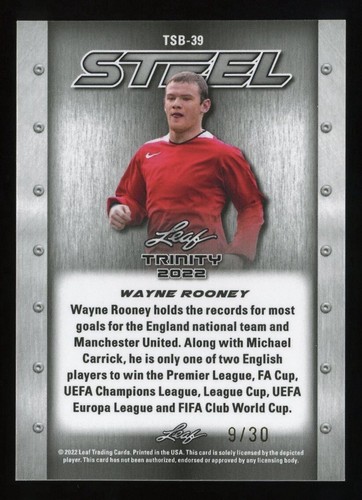 2022 Leaf Trinity Soccer Wayne Rooney Steel Manchester United 9/30 #TSB-39 - Picture 2 of 2