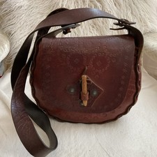 Vintage 1970s Hand Tooled Leather Floral Purse Hippie Boho Crossbody Bag