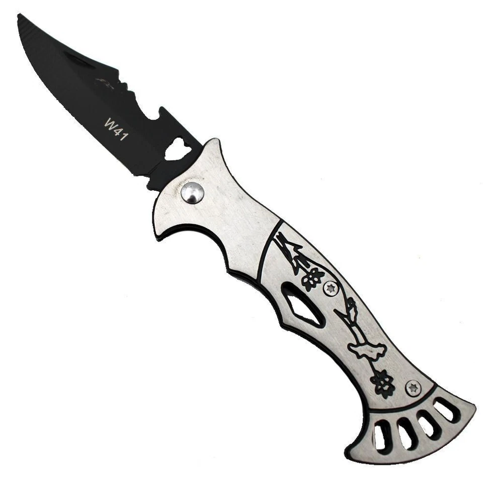 Navaja de Bolsillo Plegable 6,5 cm Negra S/Hoja de Acero con Abridor Táctico Supervivencia Foto 2 de 4