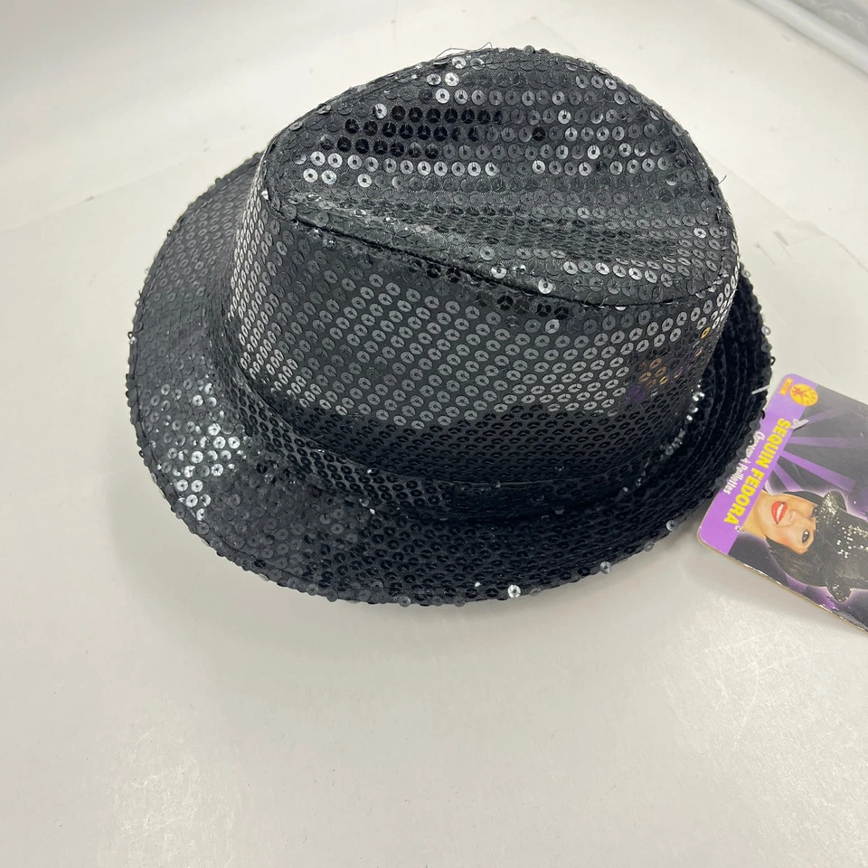 Disfraz de sombrero Fedora de lentejuelas negras para adultos de Rubie, talla única para la mayoría - NUEVO Foto 2 de 4