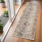 6' Ivory Red And Orange Floral Distressed Runner Rug