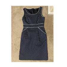 Tahari Arthur S. Levine Navy Polka Dot Sheath Dress 6P Petite Sleeveless Cotton