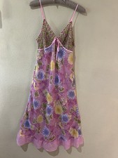 Vintage Y2K S/M Sheer Slip Pink Floral Sun Dress Cottage Coquette Patchwork b5