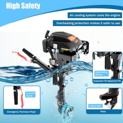 6 HP 4 Stroke Heavy Duty Outboard Motor Marine Boat Engine  Air Cooling 2500RPM