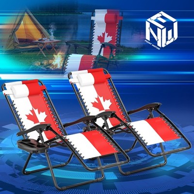 2x CA Flag Zero Gravity Lounge Chair w/ Pillow Foldable Outdoor Reclining Chair