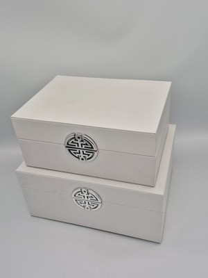 Set of 2 White Rectangular Decorative Boxes