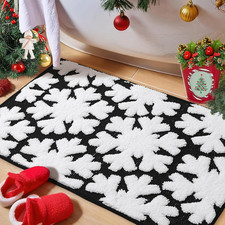 Luxury Black White Winter Snowflake Bathroom Mat, 20"X32" Extra Soft and Absorbe