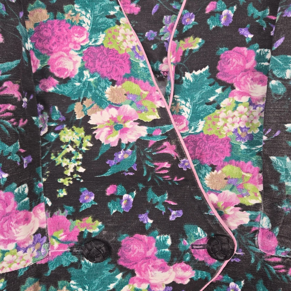 Blazer Vintage Dama Carol Peplum Mujer 14 Negro Manga Globo 3/4 Rosa Floral Foto 3 de 4