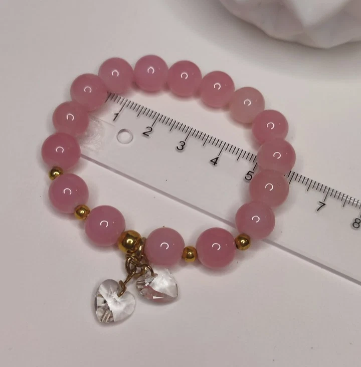 Handcrafted Pink Opal Stones beaded and Gold color Shapes Bracetet - Image 3 of 4