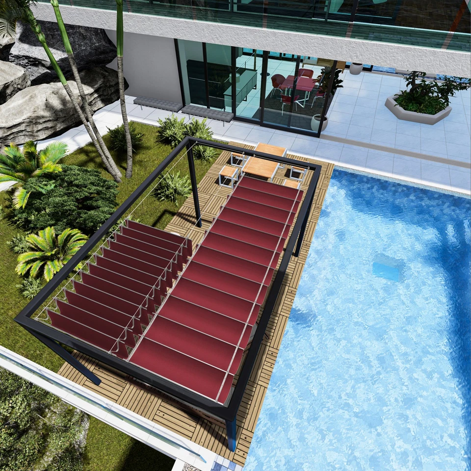 Cubierta de sombra de repuesto para pérgola retráctil impermeable vela ondulada toldo para yar Foto 3 de 4