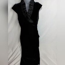 XSCAPE Vamp dark romantic Whimsigoth Black Velvet Ruffled Tiered Dress size 6